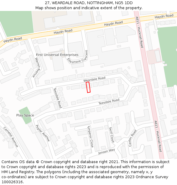 27, WEARDALE ROAD, NOTTINGHAM, NG5 1DD: Location map and indicative extent of plot