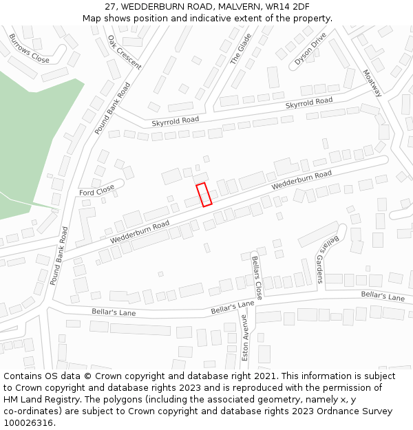 27, WEDDERBURN ROAD, MALVERN, WR14 2DF: Location map and indicative extent of plot