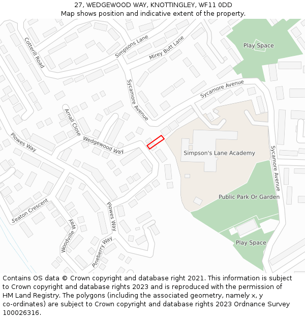 27, WEDGEWOOD WAY, KNOTTINGLEY, WF11 0DD: Location map and indicative extent of plot