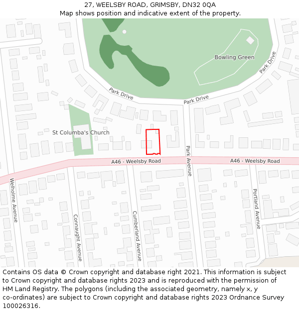 27, WEELSBY ROAD, GRIMSBY, DN32 0QA: Location map and indicative extent of plot