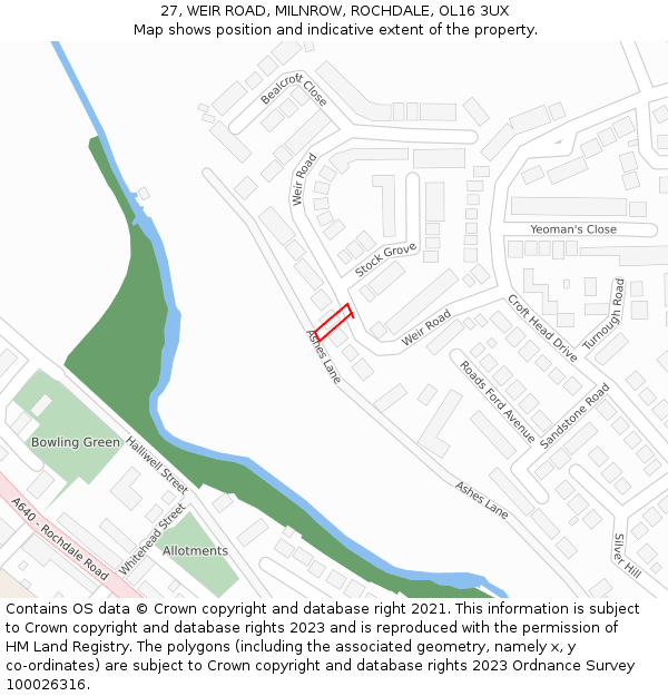 27, WEIR ROAD, MILNROW, ROCHDALE, OL16 3UX: Location map and indicative extent of plot