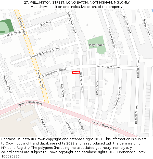 27, WELLINGTON STREET, LONG EATON, NOTTINGHAM, NG10 4LY: Location map and indicative extent of plot