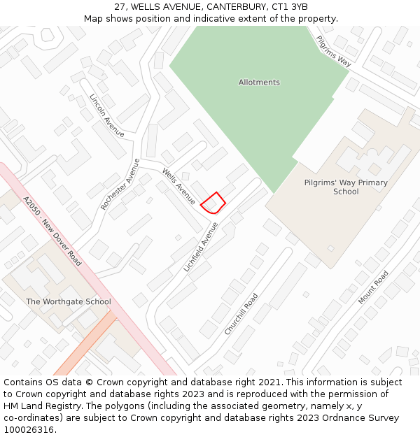 27, WELLS AVENUE, CANTERBURY, CT1 3YB: Location map and indicative extent of plot