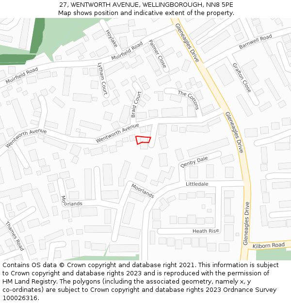 27, WENTWORTH AVENUE, WELLINGBOROUGH, NN8 5PE: Location map and indicative extent of plot