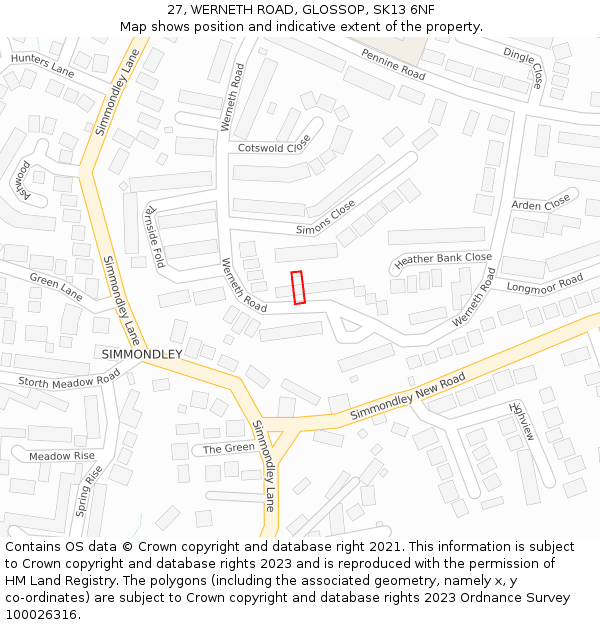 27, WERNETH ROAD, GLOSSOP, SK13 6NF: Location map and indicative extent of plot