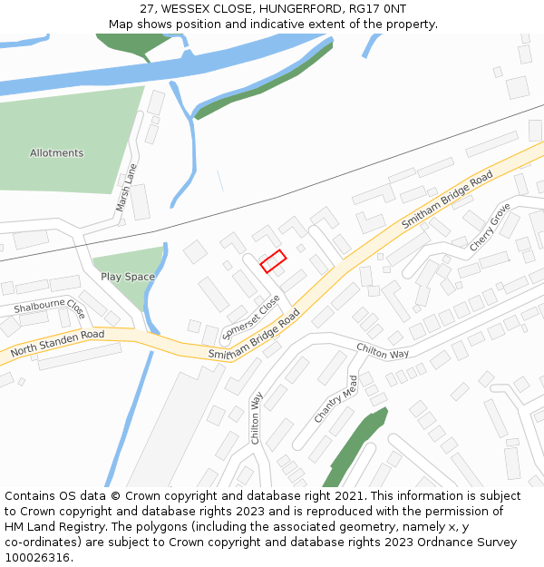 27, WESSEX CLOSE, HUNGERFORD, RG17 0NT: Location map and indicative extent of plot