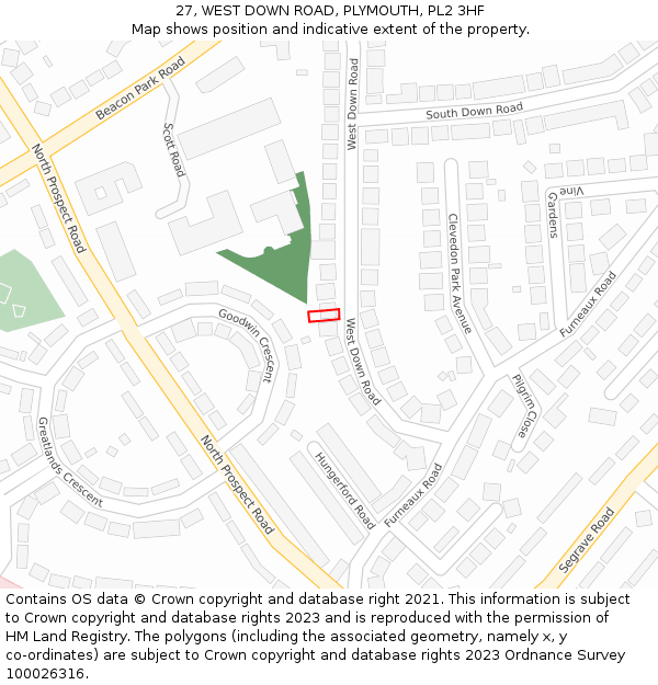 27, WEST DOWN ROAD, PLYMOUTH, PL2 3HF: Location map and indicative extent of plot