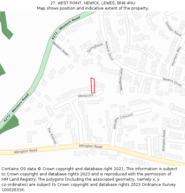 27, WEST POINT, NEWICK, LEWES, BN8 4NU: Location map and indicative extent of plot