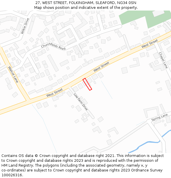 27, WEST STREET, FOLKINGHAM, SLEAFORD, NG34 0SN: Location map and indicative extent of plot