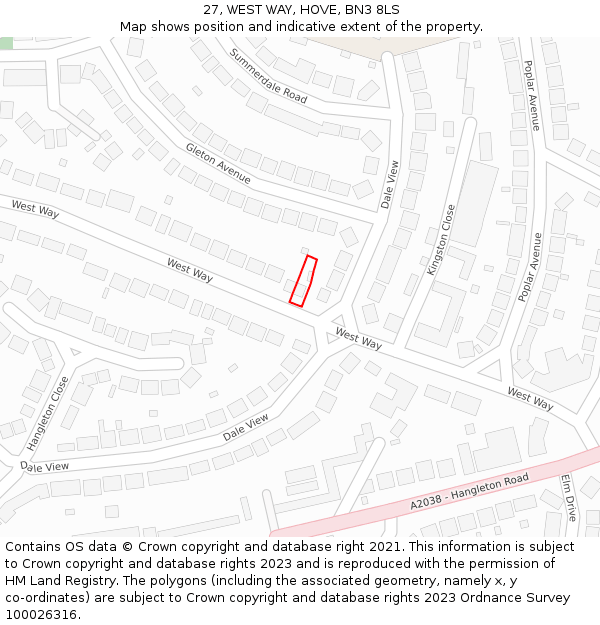 27, WEST WAY, HOVE, BN3 8LS: Location map and indicative extent of plot