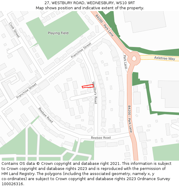 27, WESTBURY ROAD, WEDNESBURY, WS10 9RT: Location map and indicative extent of plot