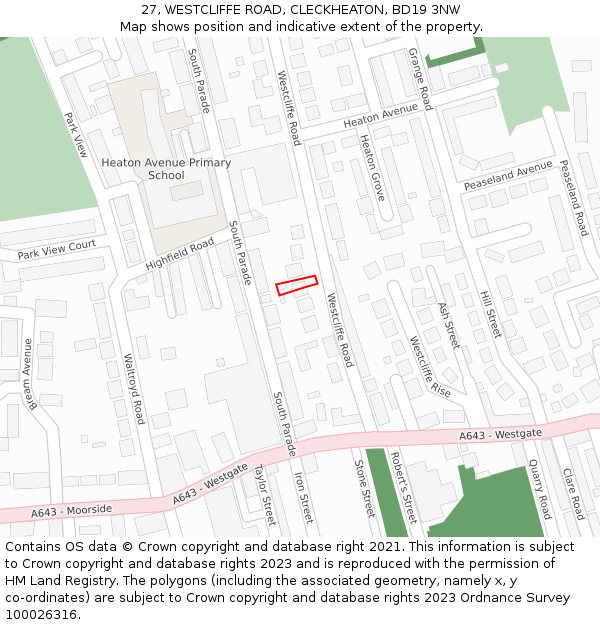 27, WESTCLIFFE ROAD, CLECKHEATON, BD19 3NW: Location map and indicative extent of plot