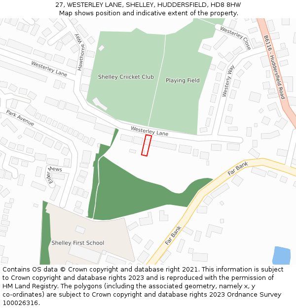 27, WESTERLEY LANE, SHELLEY, HUDDERSFIELD, HD8 8HW: Location map and indicative extent of plot