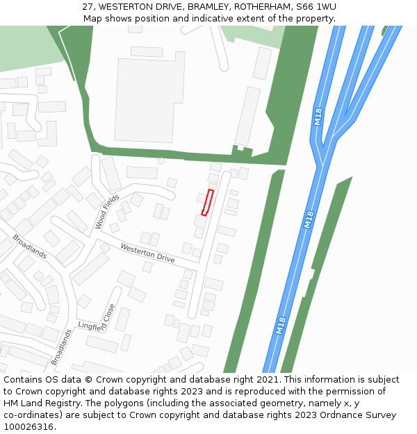 27, WESTERTON DRIVE, BRAMLEY, ROTHERHAM, S66 1WU: Location map and indicative extent of plot