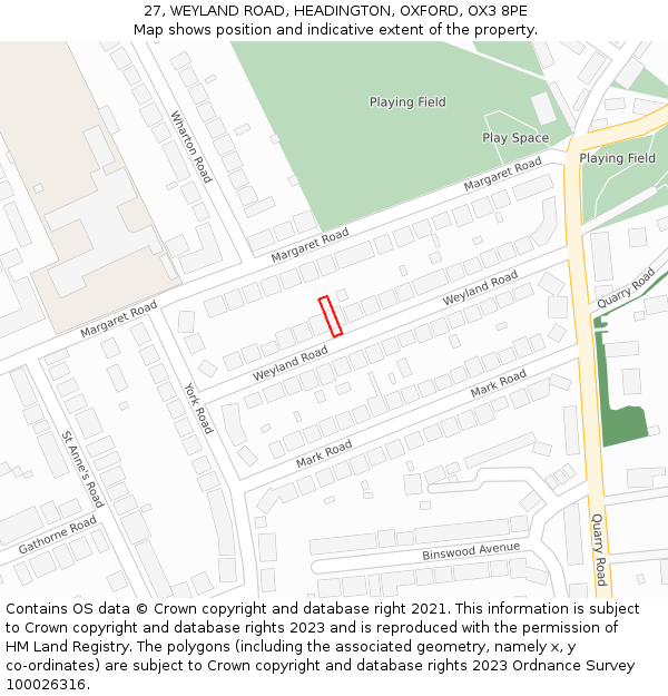 27, WEYLAND ROAD, HEADINGTON, OXFORD, OX3 8PE: Location map and indicative extent of plot