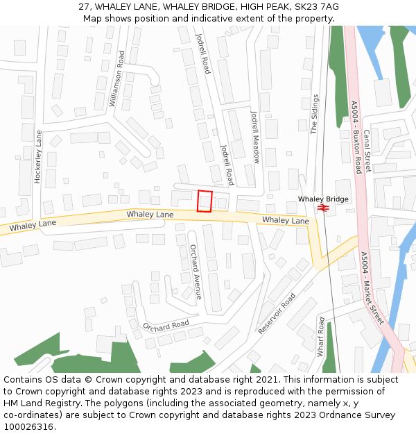 27, WHALEY LANE, WHALEY BRIDGE, HIGH PEAK, SK23 7AG: Location map and indicative extent of plot