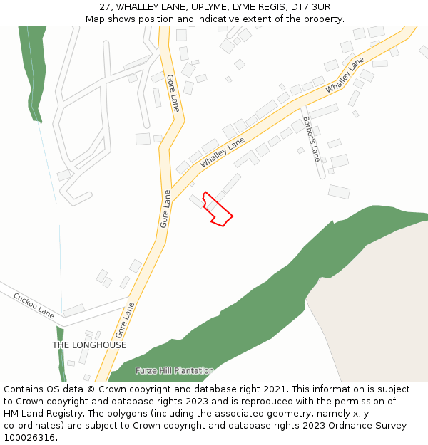 27, WHALLEY LANE, UPLYME, LYME REGIS, DT7 3UR: Location map and indicative extent of plot