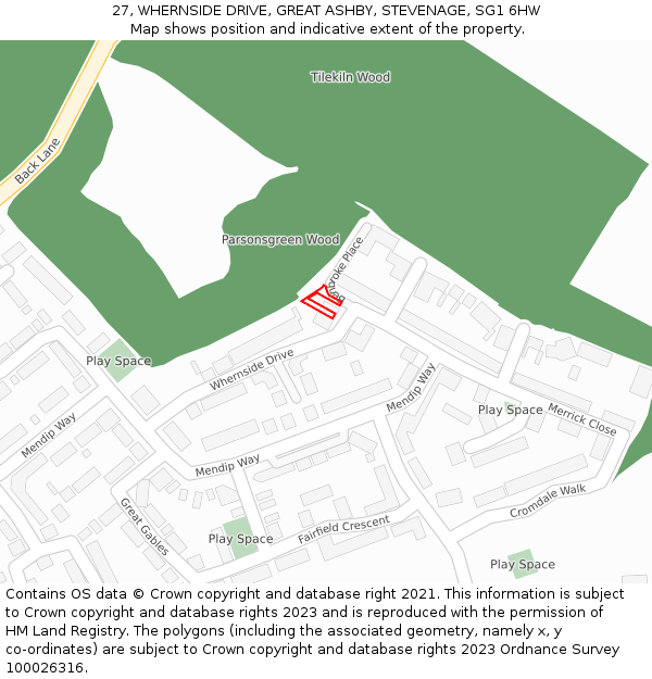 27, WHERNSIDE DRIVE, GREAT ASHBY, STEVENAGE, SG1 6HW: Location map and indicative extent of plot