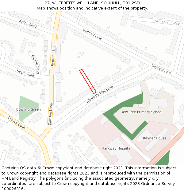 27, WHERRETTS WELL LANE, SOLIHULL, B91 2SD: Location map and indicative extent of plot