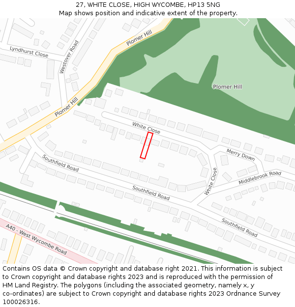 27, WHITE CLOSE, HIGH WYCOMBE, HP13 5NG: Location map and indicative extent of plot