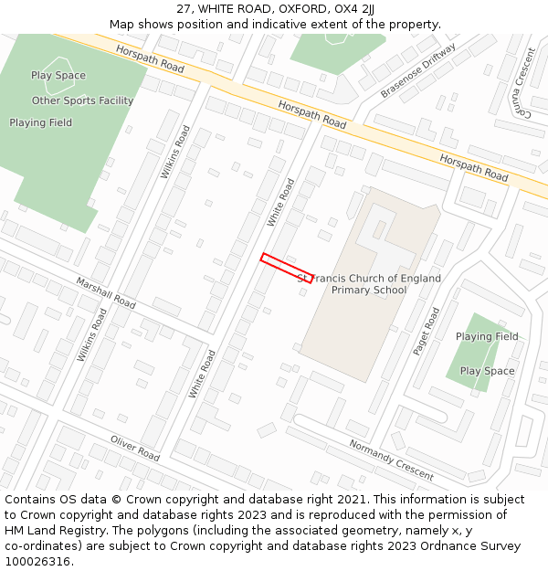 27, WHITE ROAD, OXFORD, OX4 2JJ: Location map and indicative extent of plot