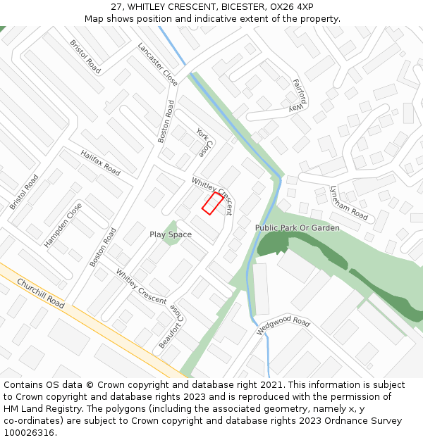 27, WHITLEY CRESCENT, BICESTER, OX26 4XP: Location map and indicative extent of plot