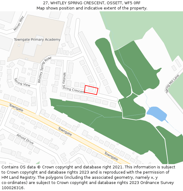 27, WHITLEY SPRING CRESCENT, OSSETT, WF5 0RF: Location map and indicative extent of plot