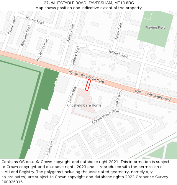 27, WHITSTABLE ROAD, FAVERSHAM, ME13 8BG: Location map and indicative extent of plot