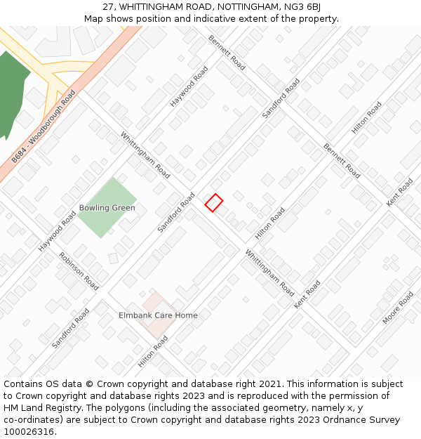 27, WHITTINGHAM ROAD, NOTTINGHAM, NG3 6BJ: Location map and indicative extent of plot