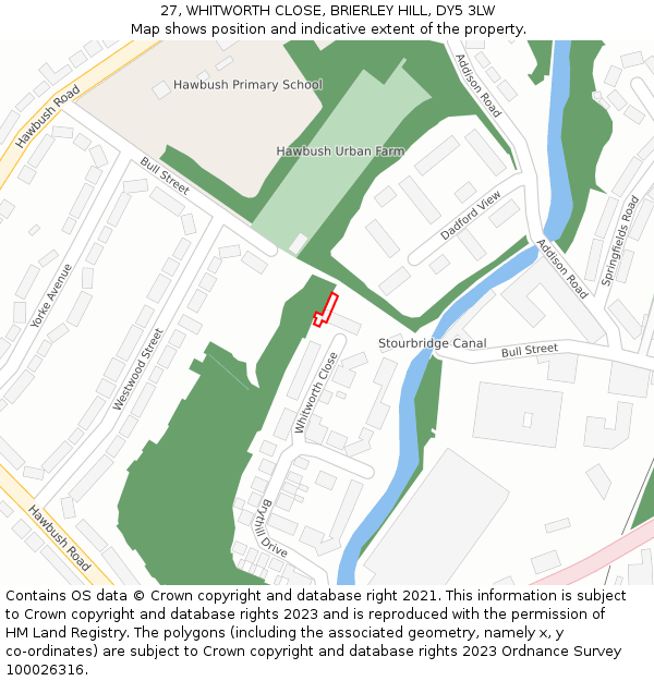 27, WHITWORTH CLOSE, BRIERLEY HILL, DY5 3LW: Location map and indicative extent of plot