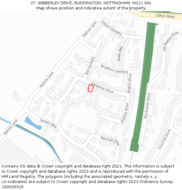 27, WIBBERLEY DRIVE, RUDDINGTON, NOTTINGHAM, NG11 6AL: Location map and indicative extent of plot