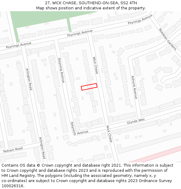 27, WICK CHASE, SOUTHEND-ON-SEA, SS2 4TN: Location map and indicative extent of plot