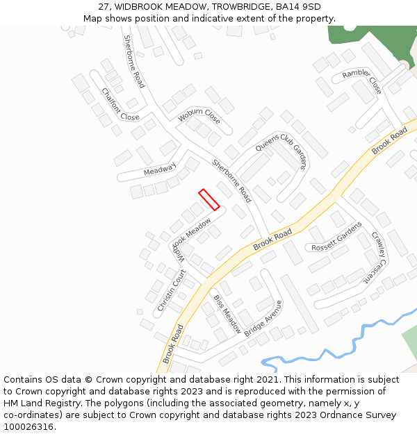 27, WIDBROOK MEADOW, TROWBRIDGE, BA14 9SD: Location map and indicative extent of plot