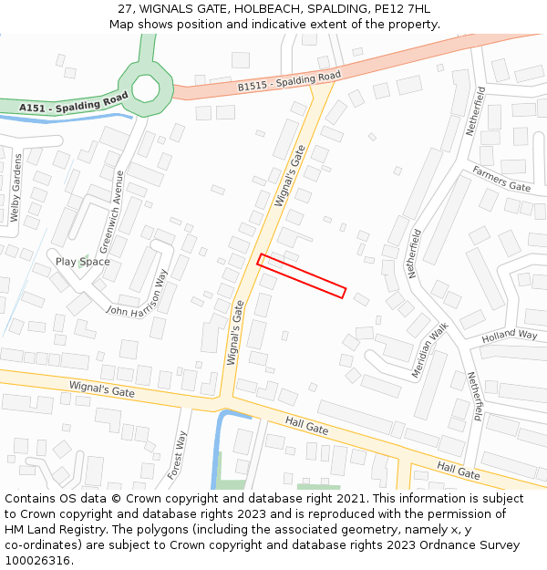 27, WIGNALS GATE, HOLBEACH, SPALDING, PE12 7HL: Location map and indicative extent of plot