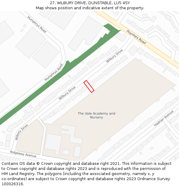 27, WILBURY DRIVE, DUNSTABLE, LU5 4SY: Location map and indicative extent of plot