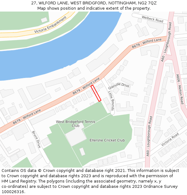 27, WILFORD LANE, WEST BRIDGFORD, NOTTINGHAM, NG2 7QZ: Location map and indicative extent of plot