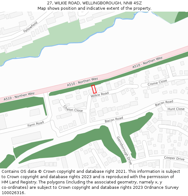 27, WILKIE ROAD, WELLINGBOROUGH, NN8 4SZ: Location map and indicative extent of plot