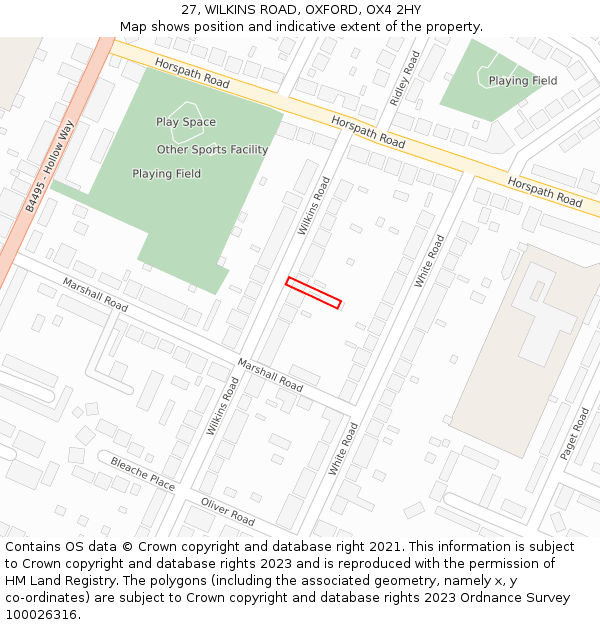 27, WILKINS ROAD, OXFORD, OX4 2HY: Location map and indicative extent of plot