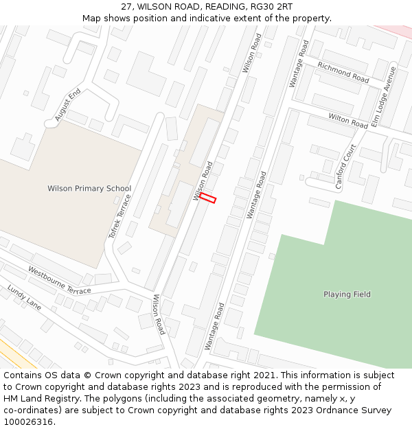 27, WILSON ROAD, READING, RG30 2RT: Location map and indicative extent of plot