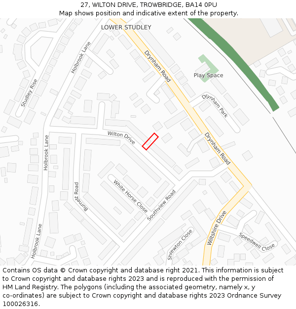 27, WILTON DRIVE, TROWBRIDGE, BA14 0PU: Location map and indicative extent of plot