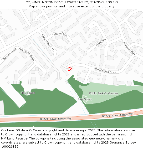 27, WIMBLINGTON DRIVE, LOWER EARLEY, READING, RG6 4JG: Location map and indicative extent of plot