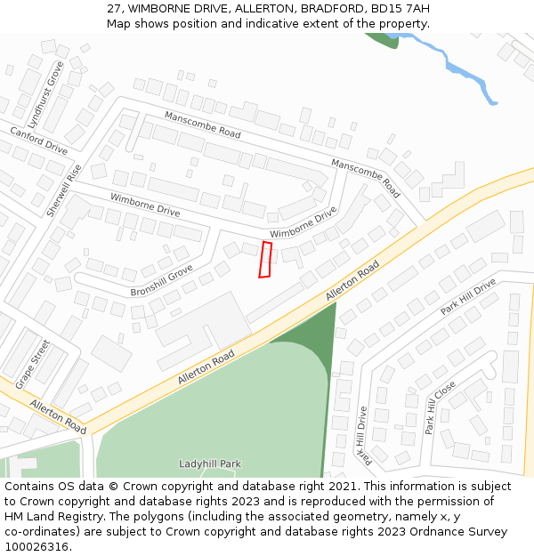 27, WIMBORNE DRIVE, ALLERTON, BRADFORD, BD15 7AH: Location map and indicative extent of plot