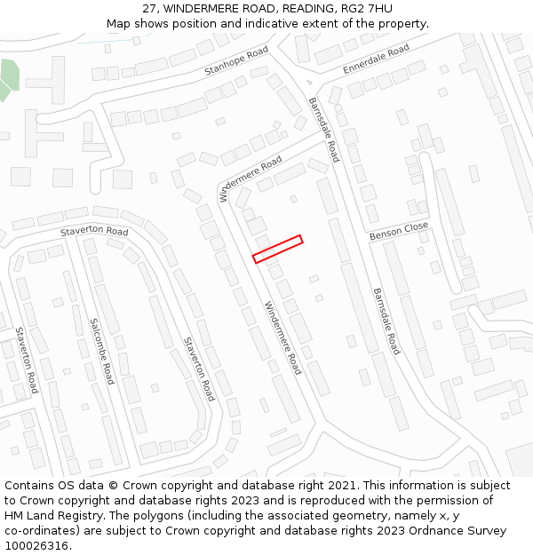 27, WINDERMERE ROAD, READING, RG2 7HU: Location map and indicative extent of plot