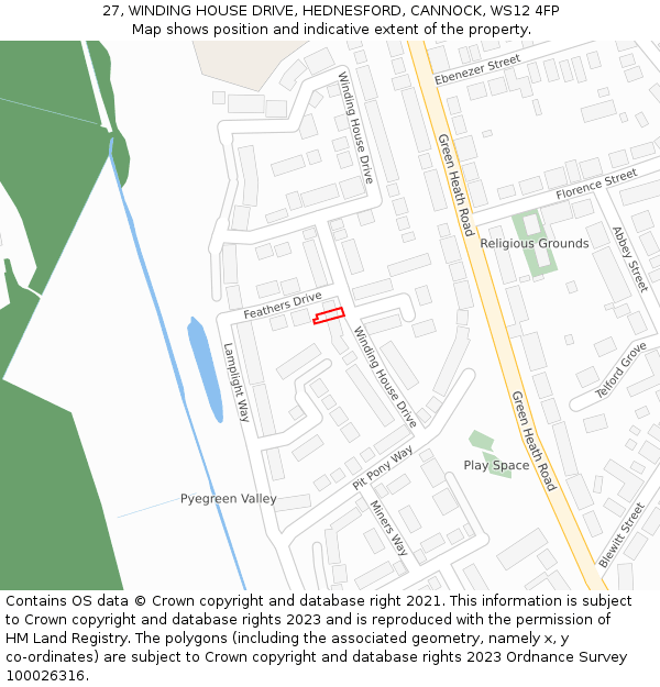 27, WINDING HOUSE DRIVE, HEDNESFORD, CANNOCK, WS12 4FP: Location map and indicative extent of plot