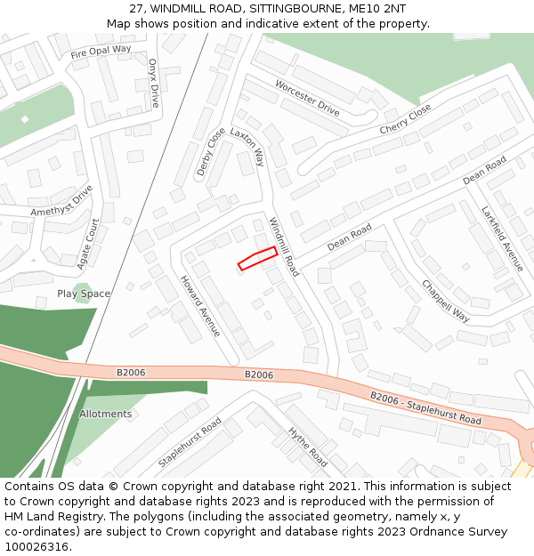 27, WINDMILL ROAD, SITTINGBOURNE, ME10 2NT: Location map and indicative extent of plot