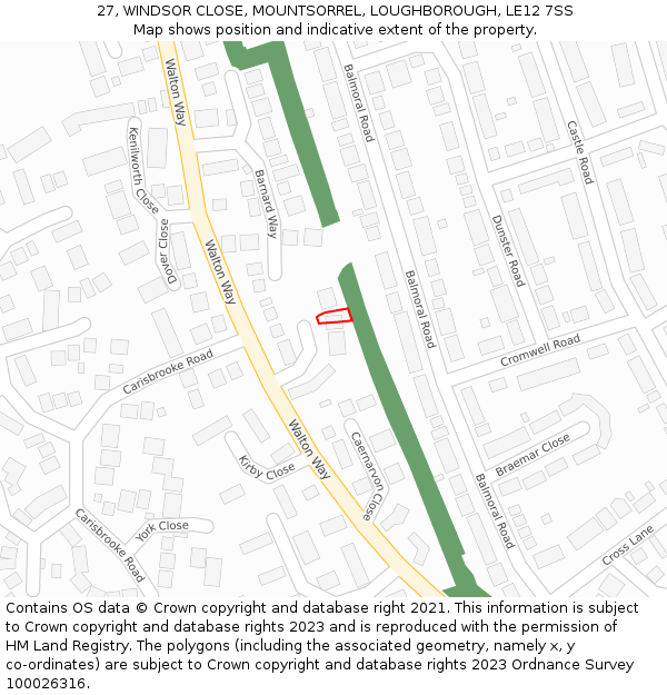 27, WINDSOR CLOSE, MOUNTSORREL, LOUGHBOROUGH, LE12 7SS: Location map and indicative extent of plot