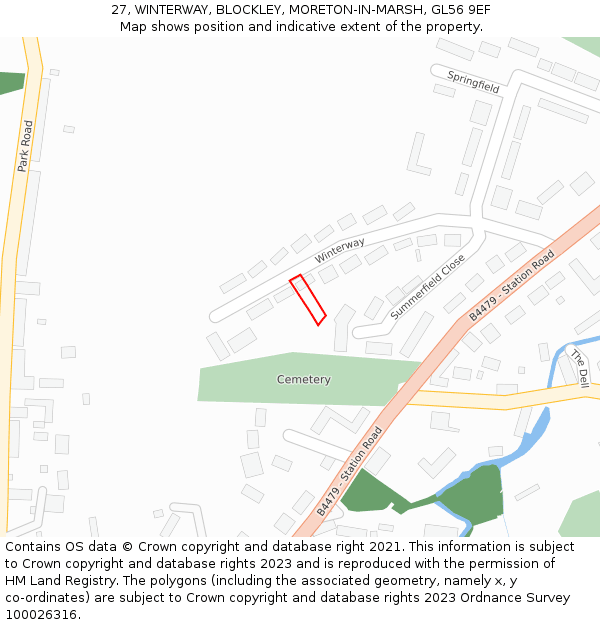 27, WINTERWAY, BLOCKLEY, MORETON-IN-MARSH, GL56 9EF: Location map and indicative extent of plot