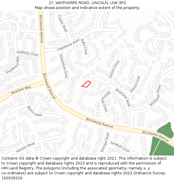 27, WINTHORPE ROAD, LINCOLN, LN6 3PG: Location map and indicative extent of plot