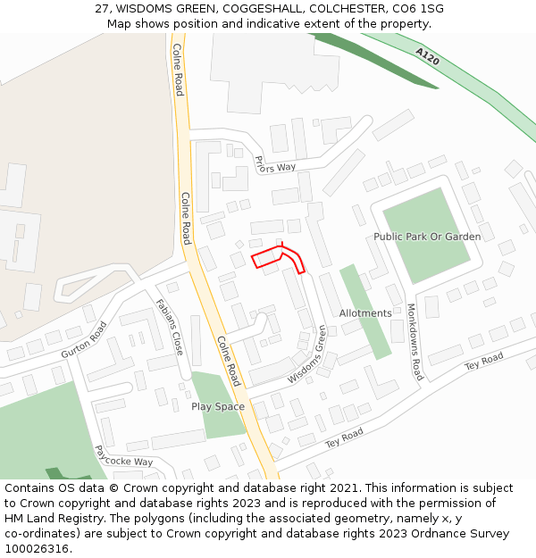 27, WISDOMS GREEN, COGGESHALL, COLCHESTER, CO6 1SG: Location map and indicative extent of plot