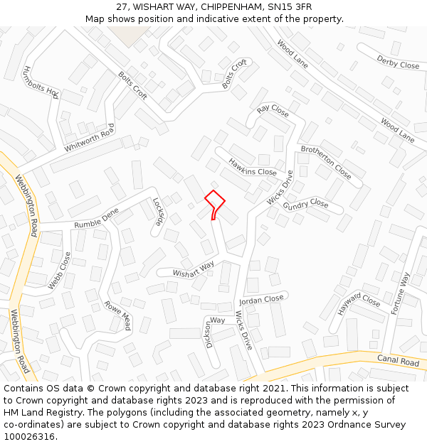 27, WISHART WAY, CHIPPENHAM, SN15 3FR: Location map and indicative extent of plot